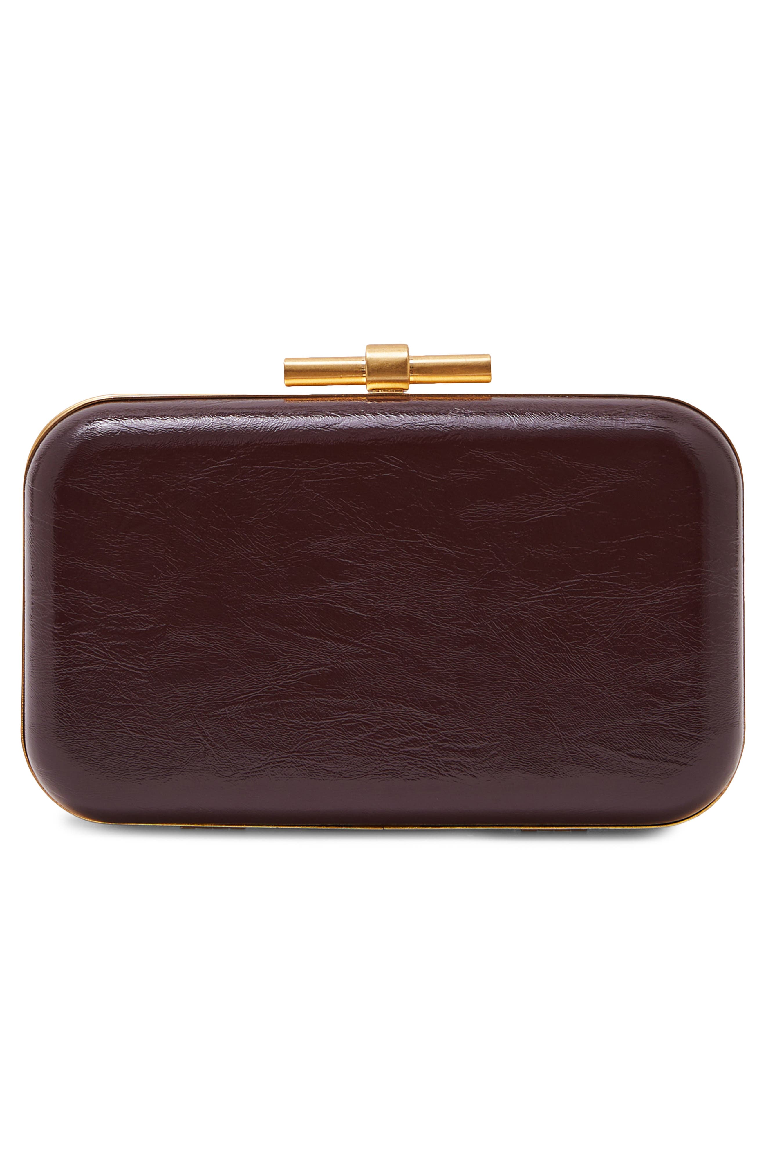 Reiss Junie Faux Leather Frame Clutch, Alternate, color, Burgundy