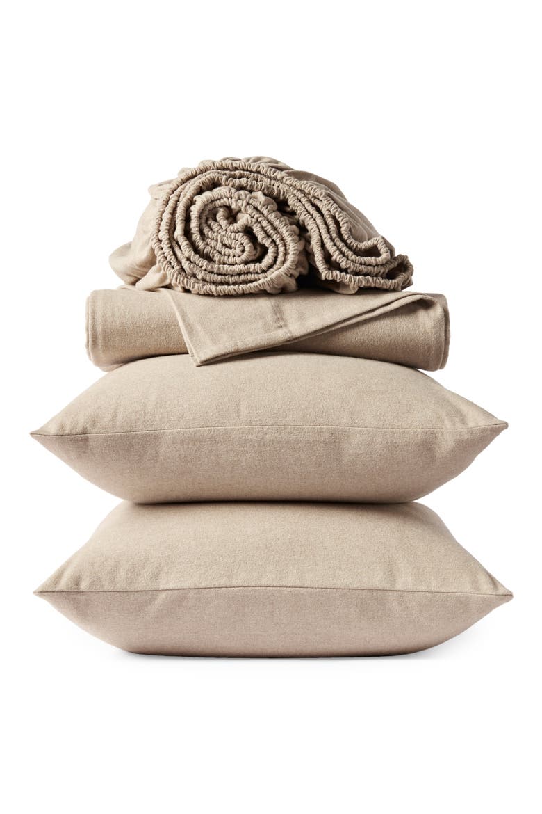 Cloud Brushed Organic Cotton Flannel Sheet Set, Main, color, CAMEL HEATHER