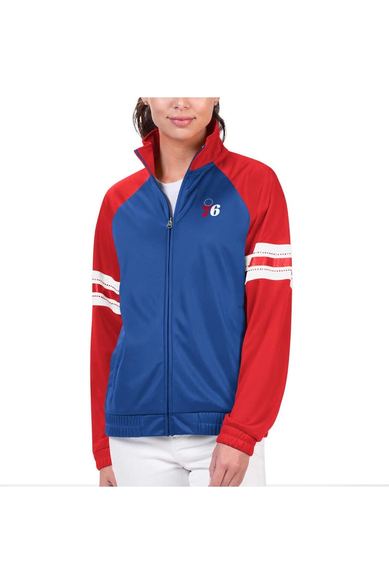 Women's G-III 4Her by Carl Banks Royal Philadelphia 76ers Main Player Raglan Rhinestone Full-Zip Track Jacket, Alternate, color, Royal