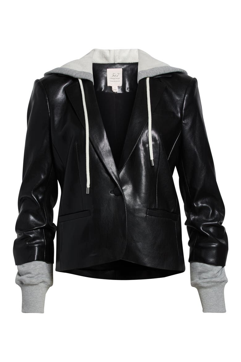 Le Petit Khloe Faux Leather Blazer, Alternate, color, BLACK/ HEATHER GREY