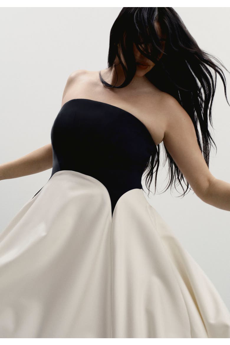 Strapless Color Blocked Satin Gown, Alternate, color, BLACK VANILLA ICE