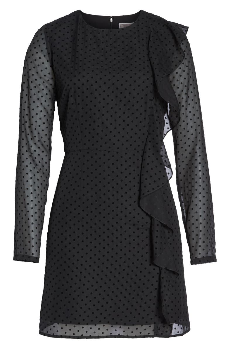 Chelsea28 Velvet Dot Ruffle Accent Minidress, Alternate, color,