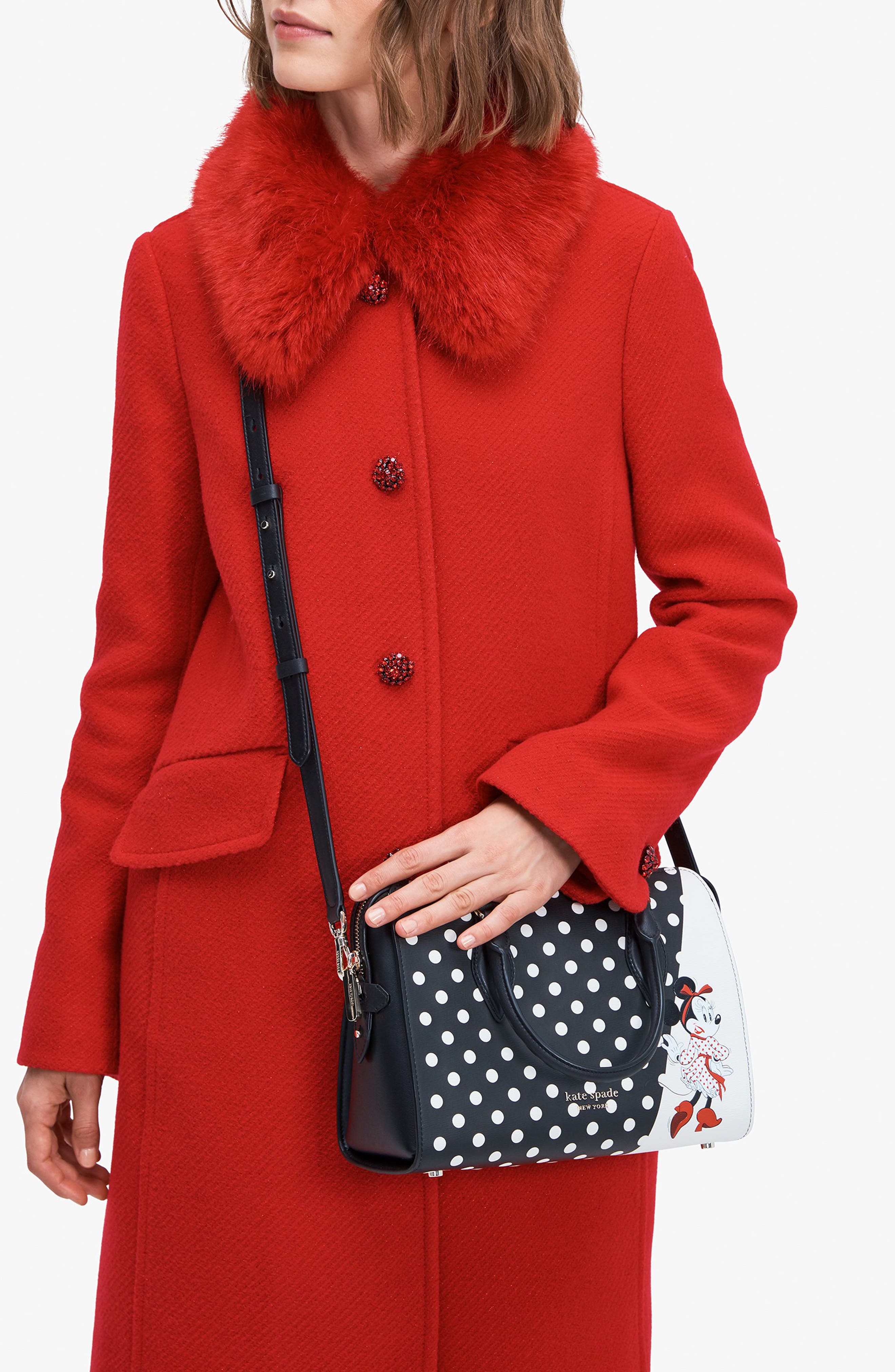 Kate Spade New York x disney minnie mouse faux leather satchel, Alternate, color, Black Multi