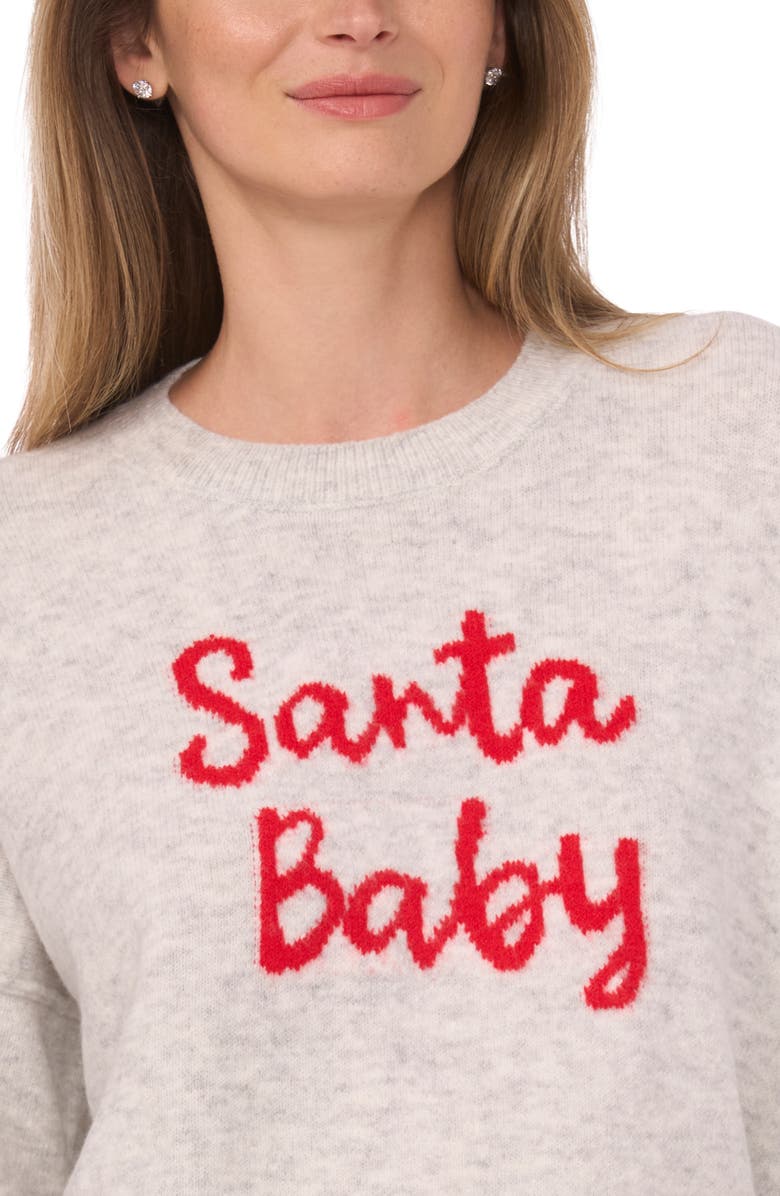 CeCe Santa Baby Crewneck Sweater, Alternate, color, Jazz Club/ Bright Cherry