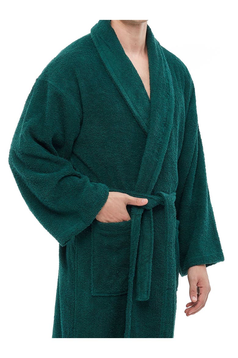 Mens Classic Shawl Collar Ankle Length Terry Bathrobe, Alternate, color, Forest Green