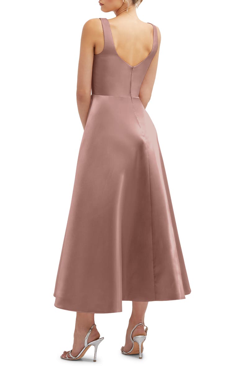 Dessy Collection Square Neck Sateen Midi Gown, Alternate, color, Neu Beige