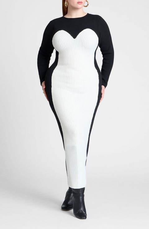 Maxi Sweater Dress With Colorblocked