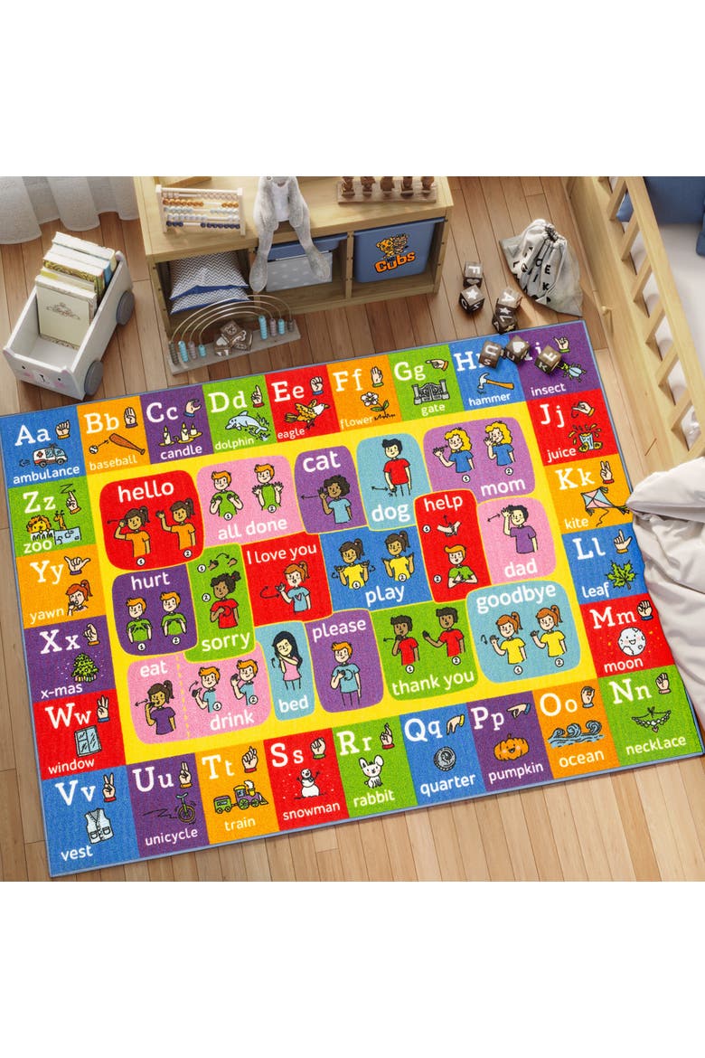 Educational Rug ABC Alphabet ASL Sign Language, 5x7 Foot Playmat, Alternate, color, Multicolored
