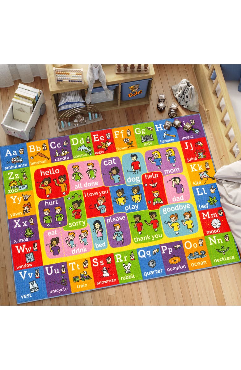 KC Cubs Educational Rug ABC Alphabet ASL Sign Language, 5x7 Foot Playmat, Alternate, color, Multicolored