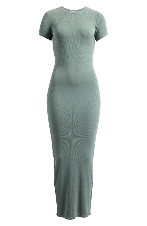 Good American Womens Ribbed Short-sleeves Stretch-woven Maxi Dre In Washed Fatigue Green