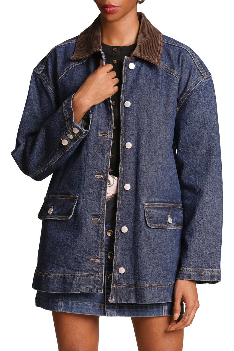Relaxed Contrast Collar Barn Jacket, Main, color, RAW INDIGO