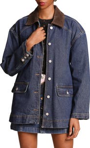 Avec Les Filles Relaxed Contrast Collar Barn Jacket