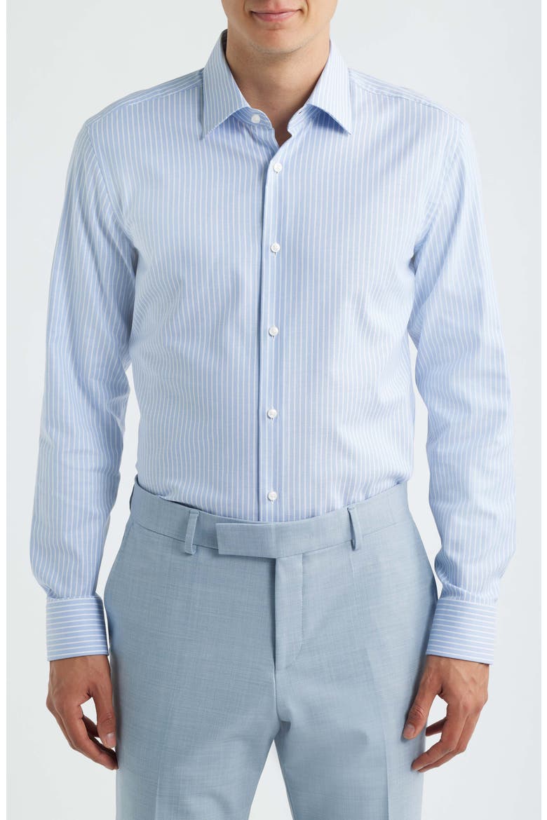 Hank Slim Fit Stripe Stretch Cotton Dress Shirt, Main, color, BLUE