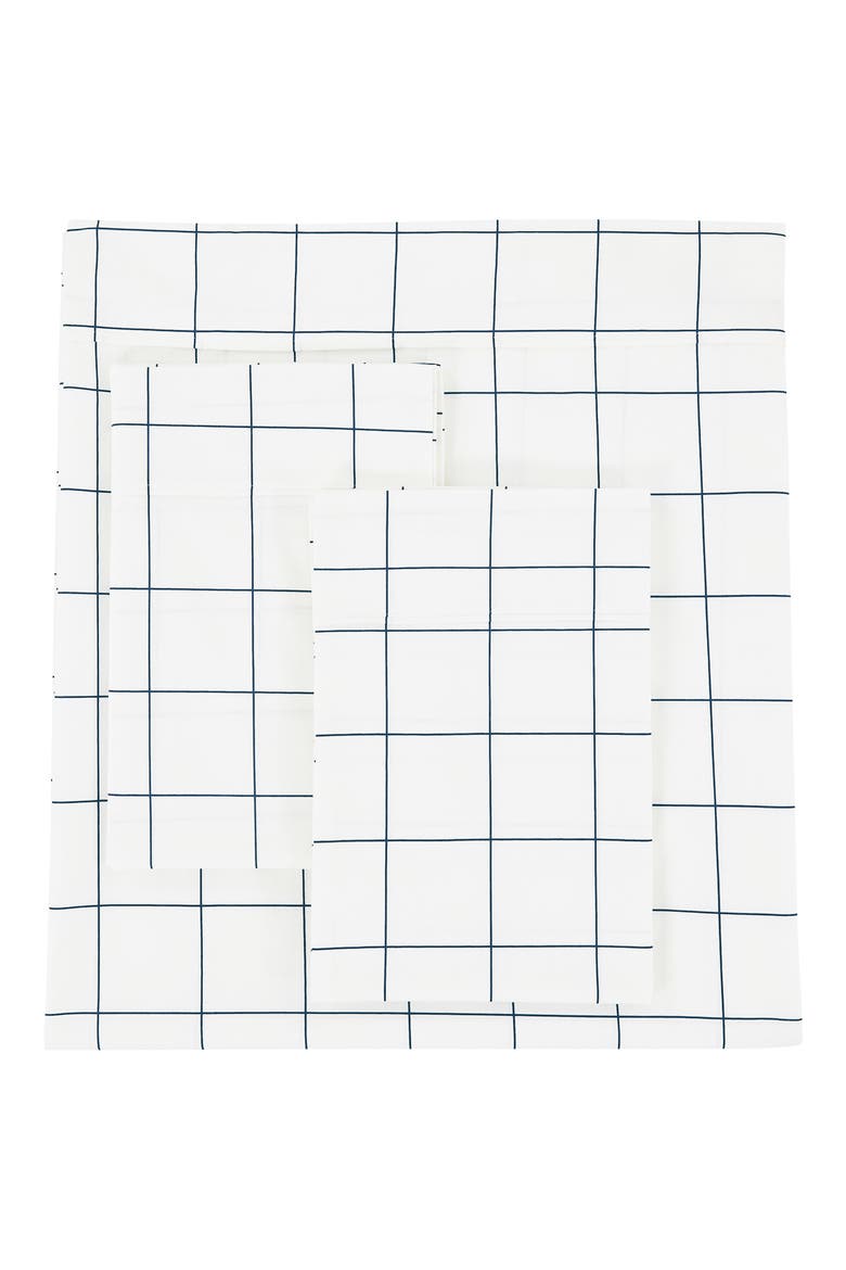Grid Percale Cotton Sheet Set, Main, color, NAVY