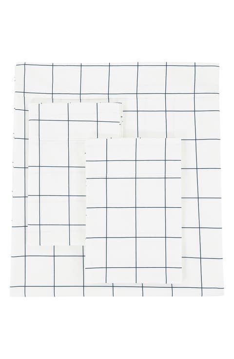 Grid Percale Cotton Sheet Set