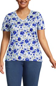 Lands' End Plus Size Relaxed Supima Cotton V-Neck T-Shirt