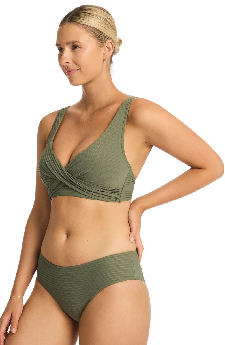 Sea Level Cross Front Multifit Bikini Top, Alternate, color, Khaki