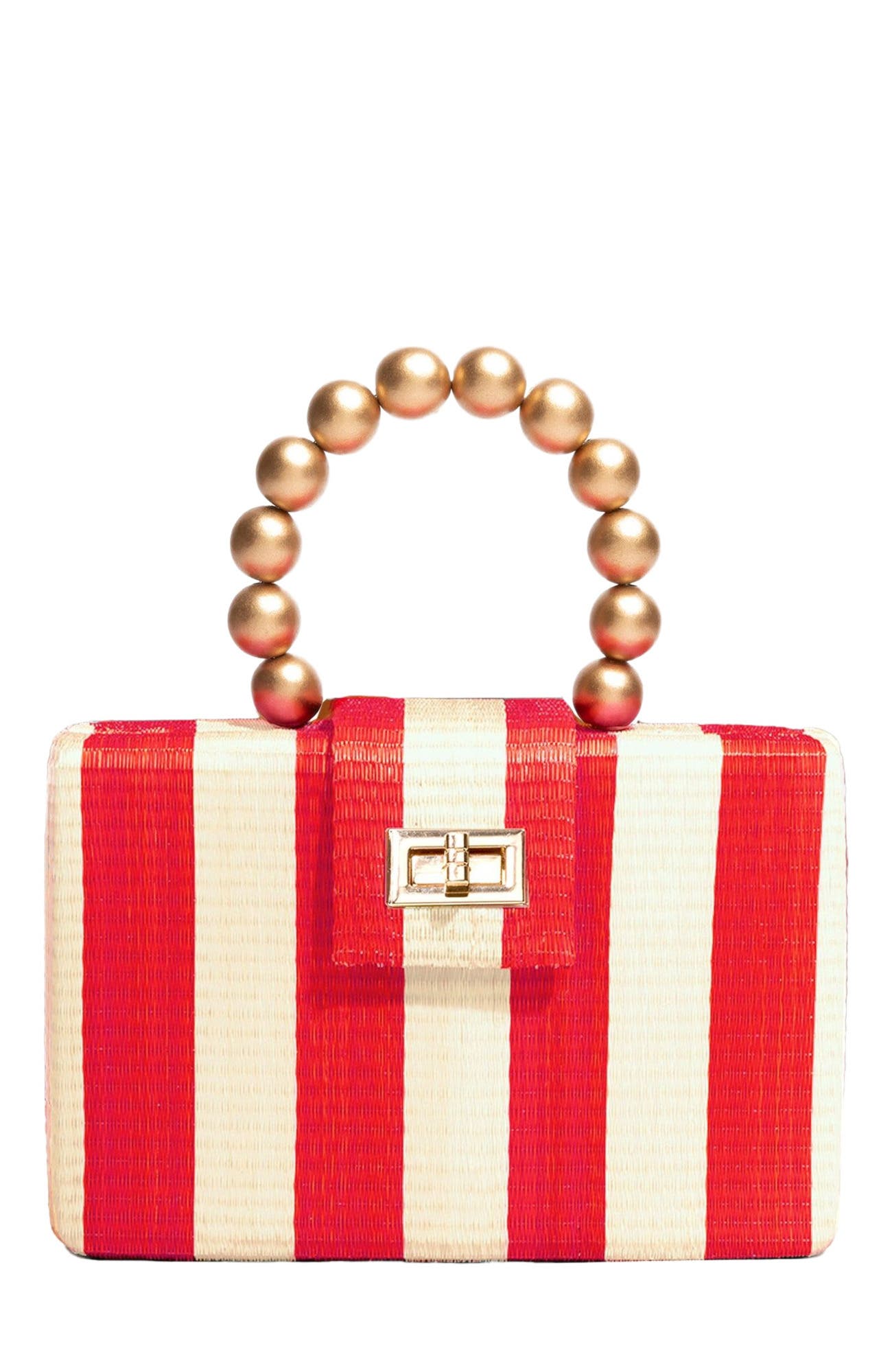 Soli & Sun THE LOUISA Woven Straw Clutch Bag in Red & Cream 