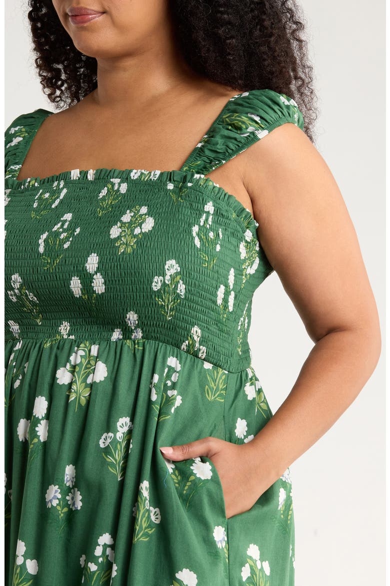 Kestrel Floral Smocked Cotton Maxi Sundress, Alternate, color, CREAM-GREEN