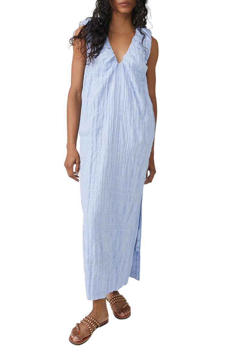 free-est Agatha Ruched Stretch Cotton Dress, Main, color, BRUNNERA BLUE