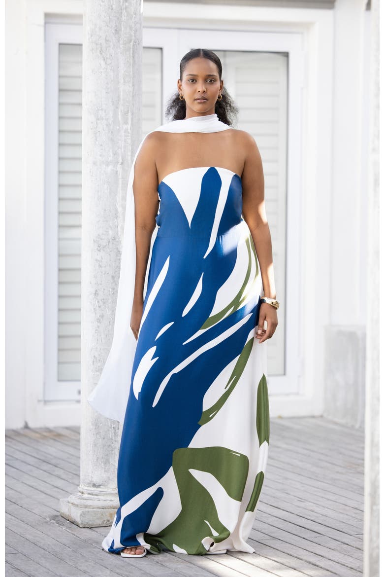 Strapless Shawl Dress Lilo in Fsc Viscose, Alternate, color, Lilo Navy