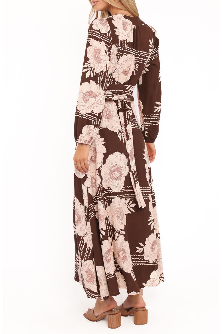 Safia Faux Wrap Midi Dress, Alternate, color, BROWN FLORAL