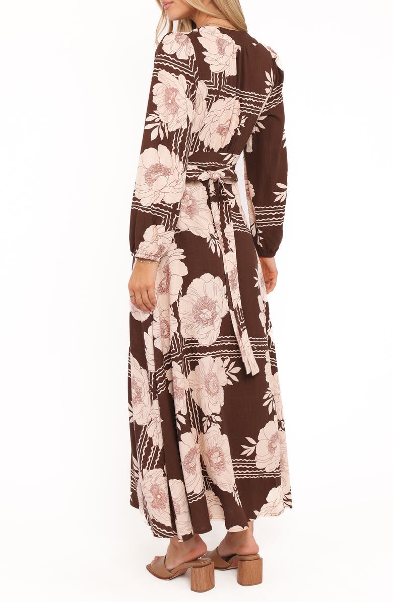 Petal & Pup Safia Faux Wrap Midi Dress, Alternate, color, Brown Floral