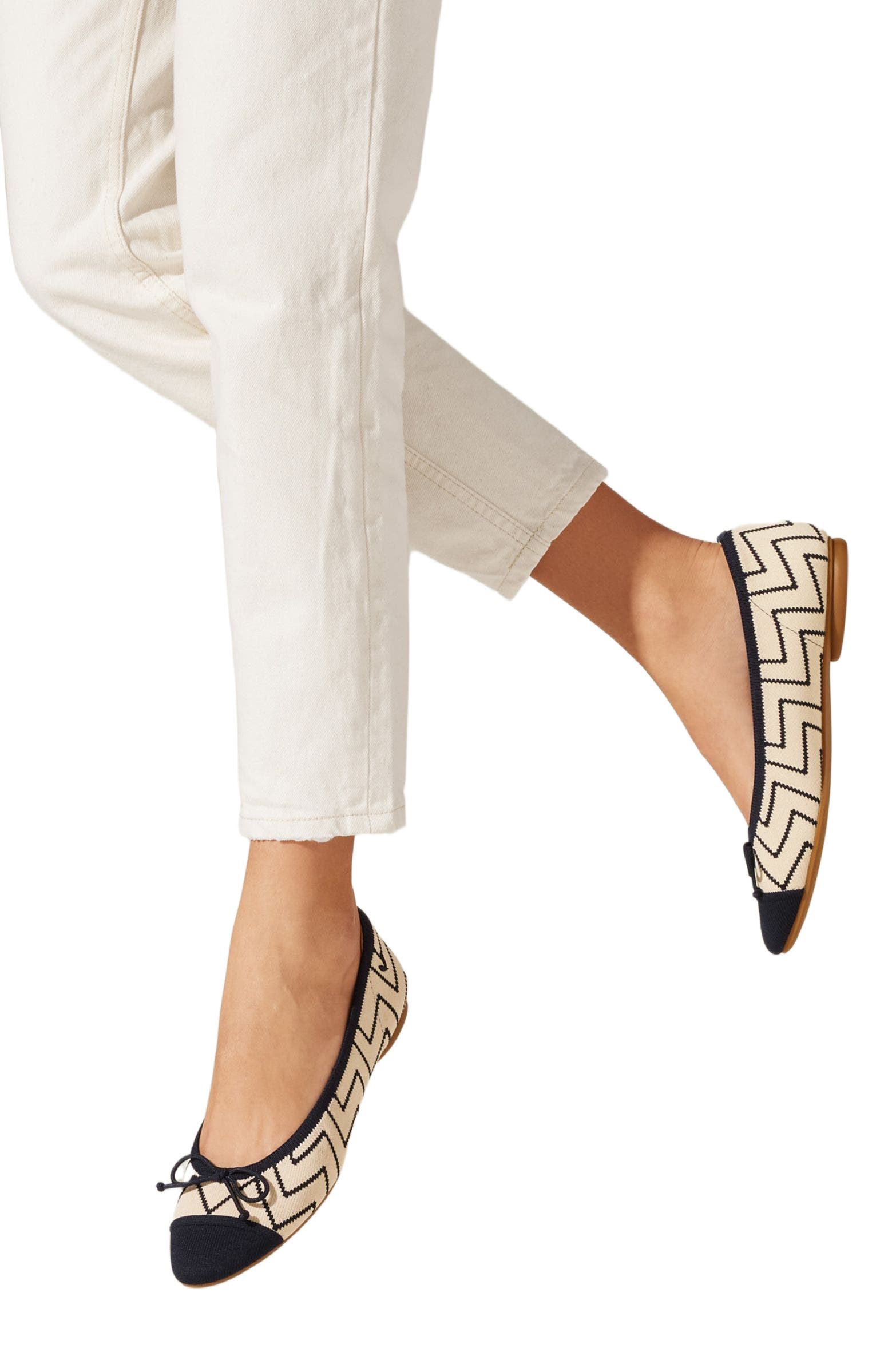 VIVAIA Almond-Toe Bow Flats, Alternate, color, Ivory Navy V-Print