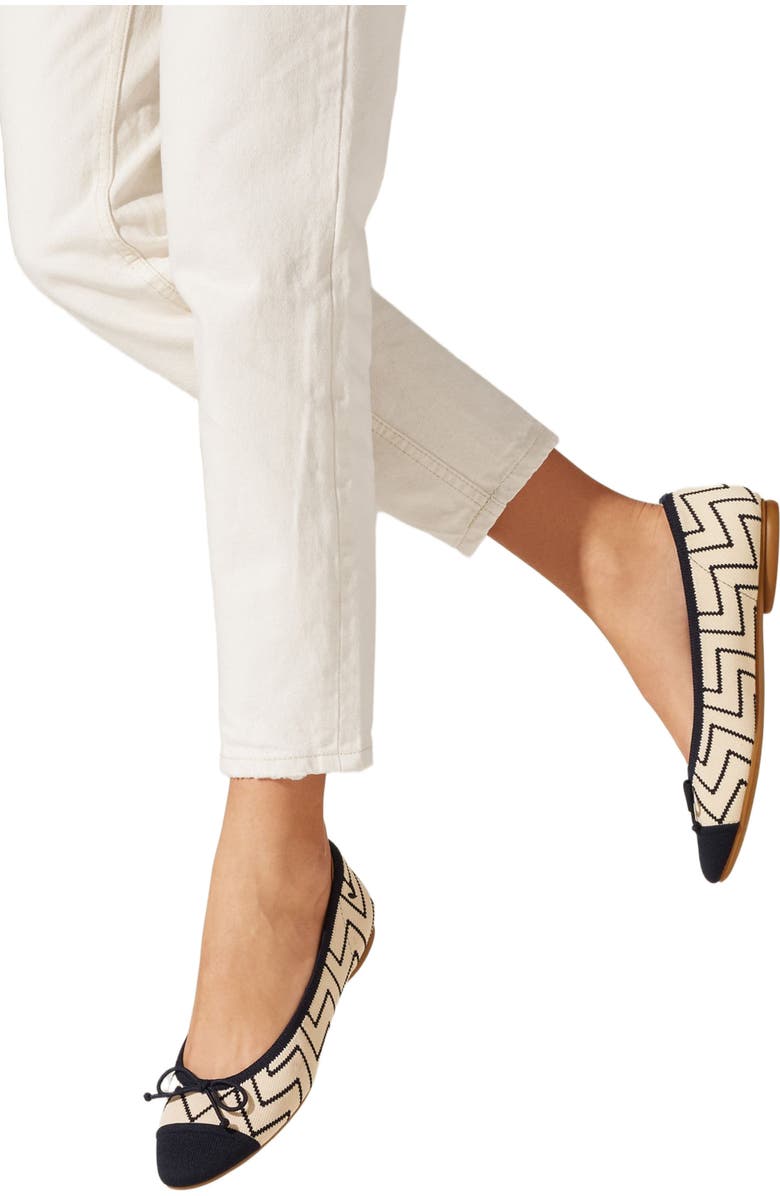 VIVAIA Almond-Toe Bow Flats, Alternate, color, Ivory Navy V-Print