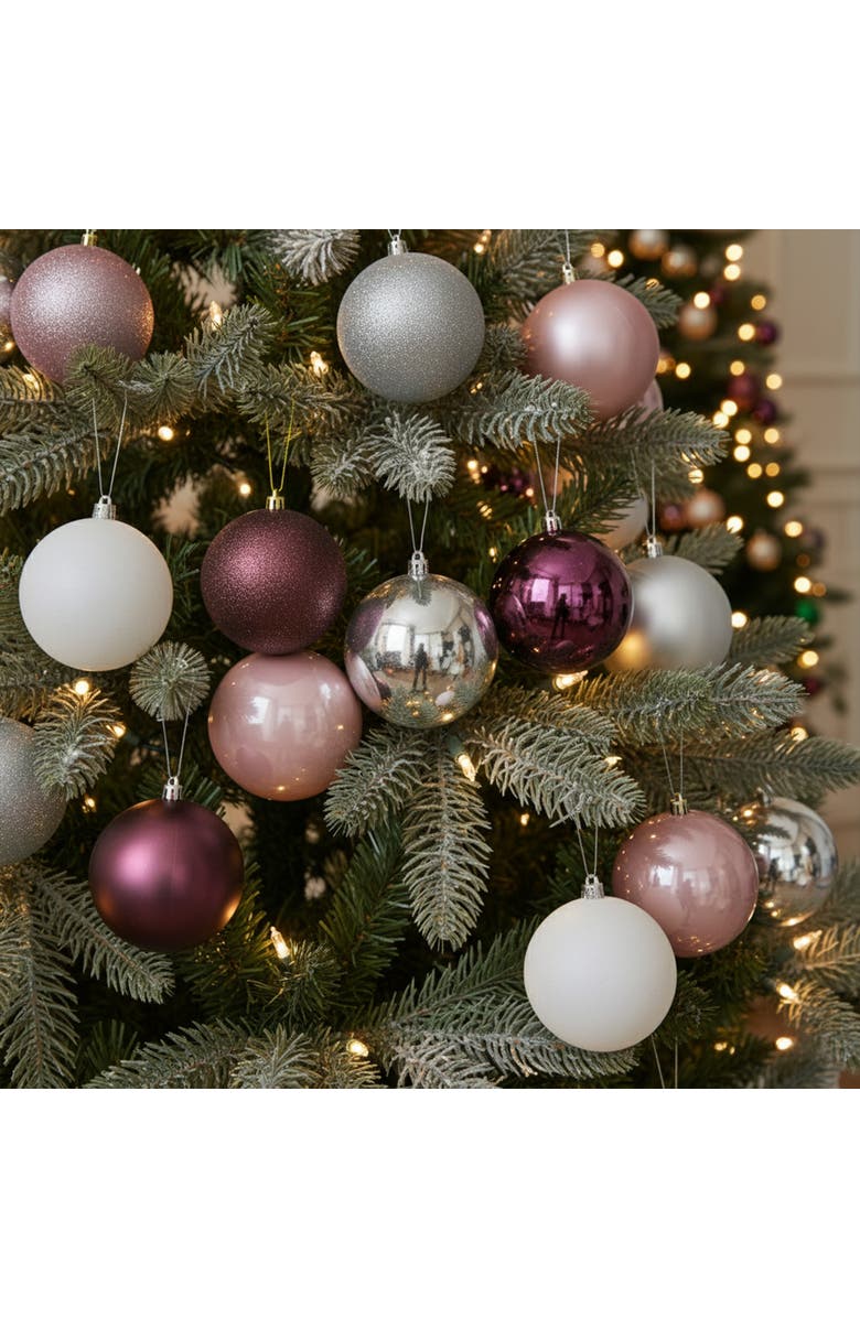 Northlight Shatterproof 3-Finish Christmas Ball Ornaments - 4" (101mm) - Pink and  Mulberry - 12ct, Alternate, color, 