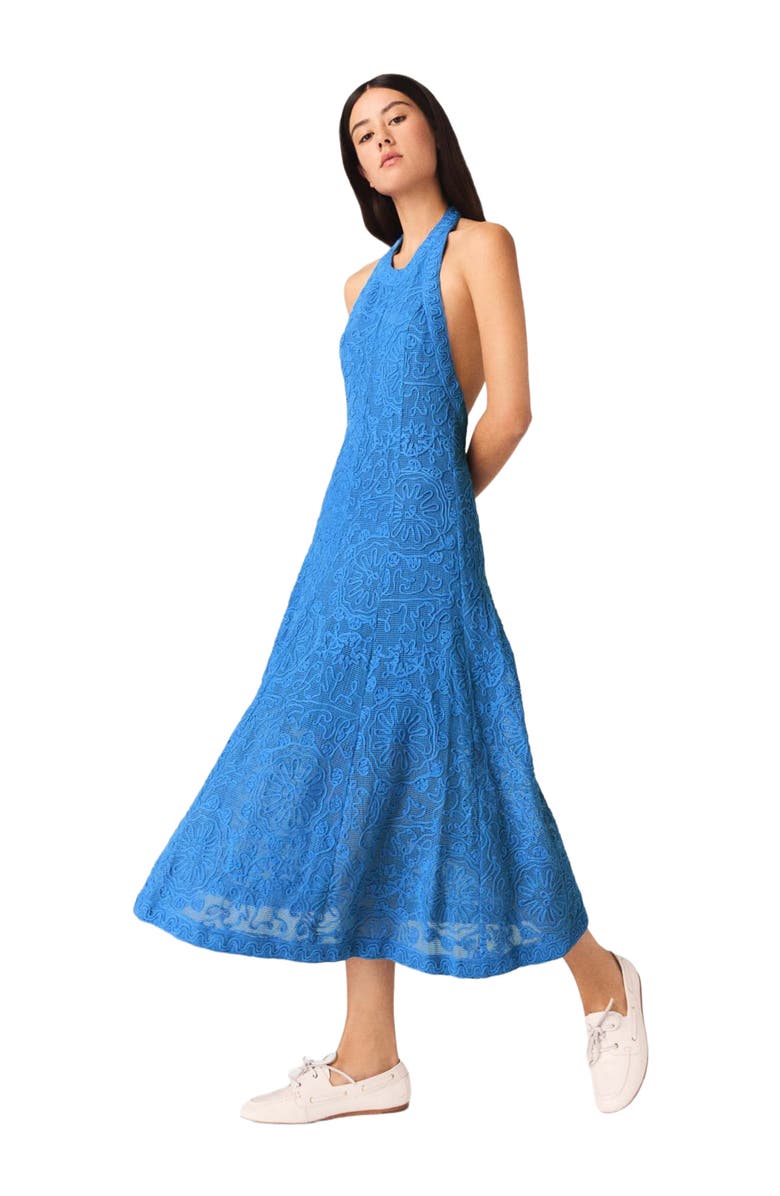 maje Backless guipure maxi dress, Alternate, color, Blue