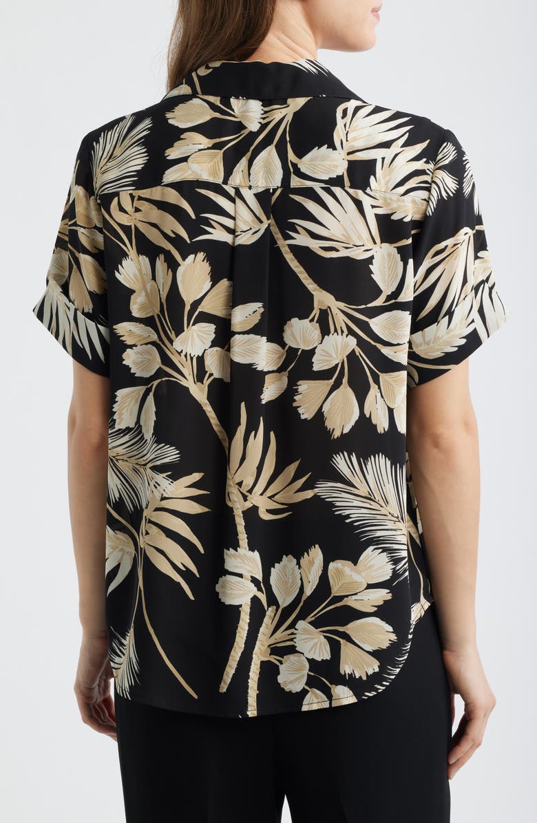 AK ANNE KLEIN Floral Print Short Sleeve Button-Up Shirt, Alternate, color, Anne Black Multi