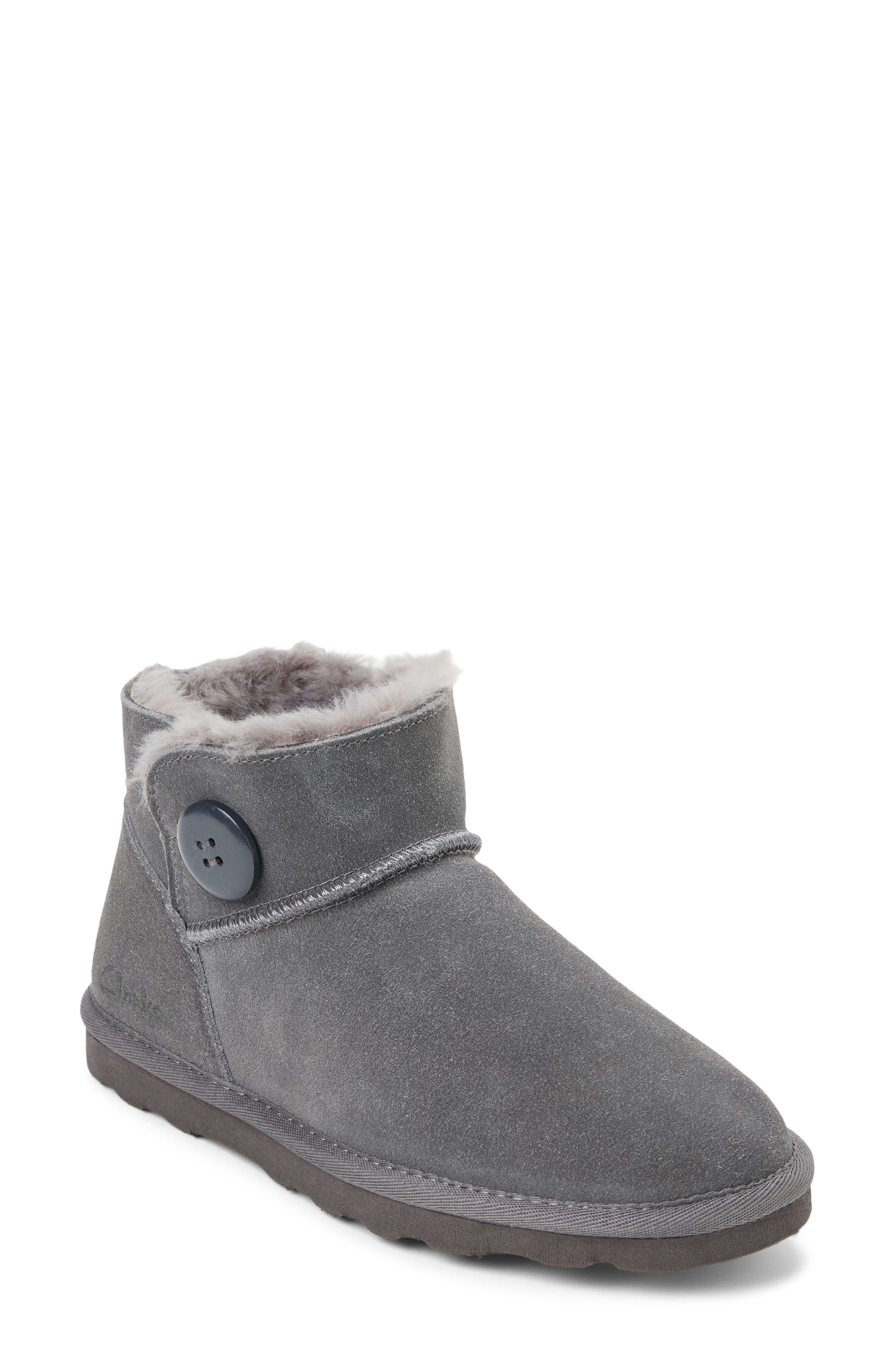 Suede Faux Shearling Bootie, Main, color, SHARKSKIN GREY