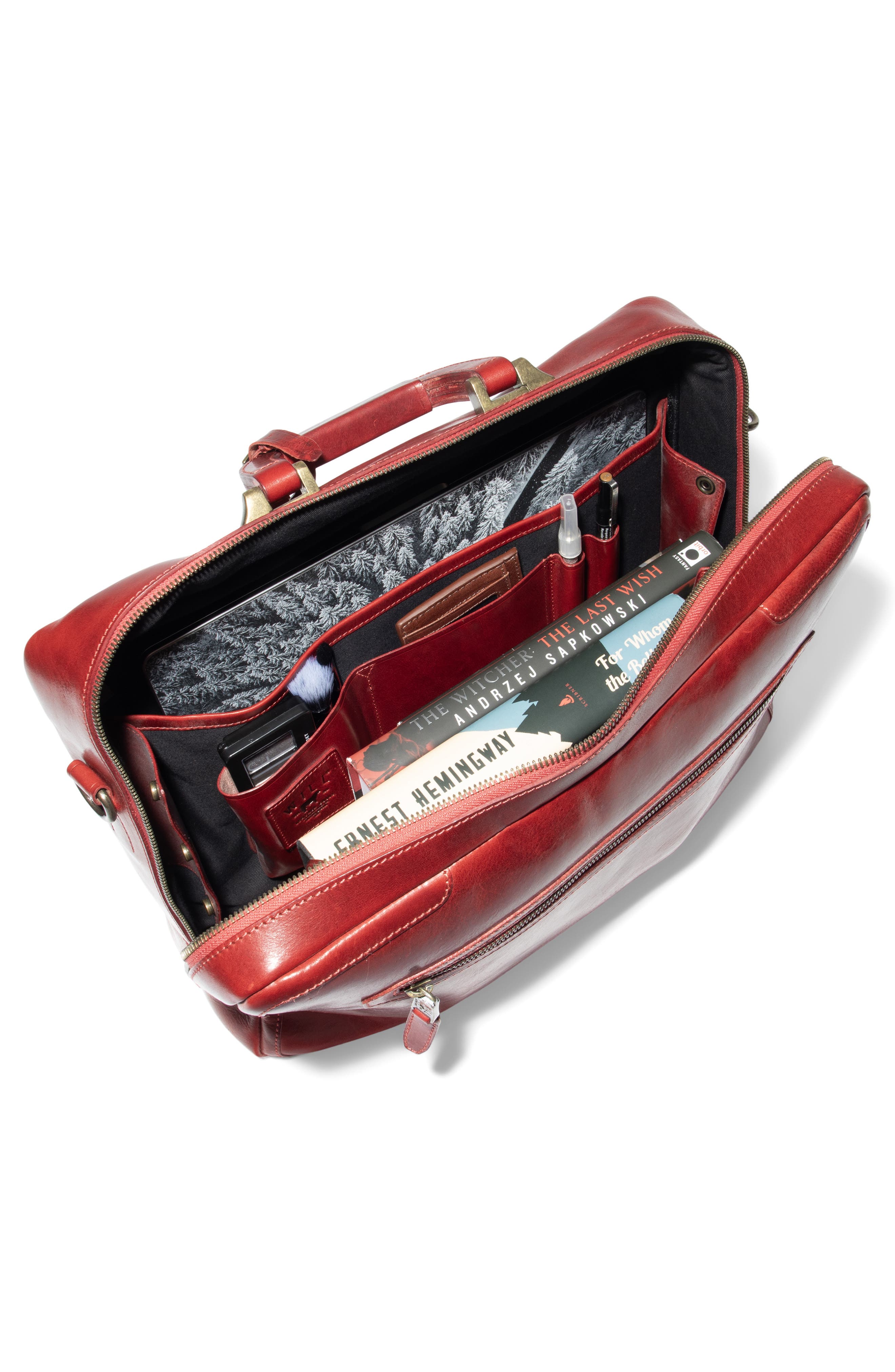 The Continental Leather Briefcase, Alternate, color, RED