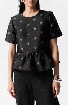 & Other Stories Floral Jacquard Peplum Top