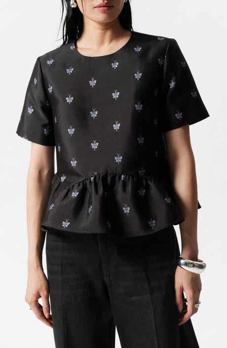& Other Stories Floral Jacquard Peplum Top