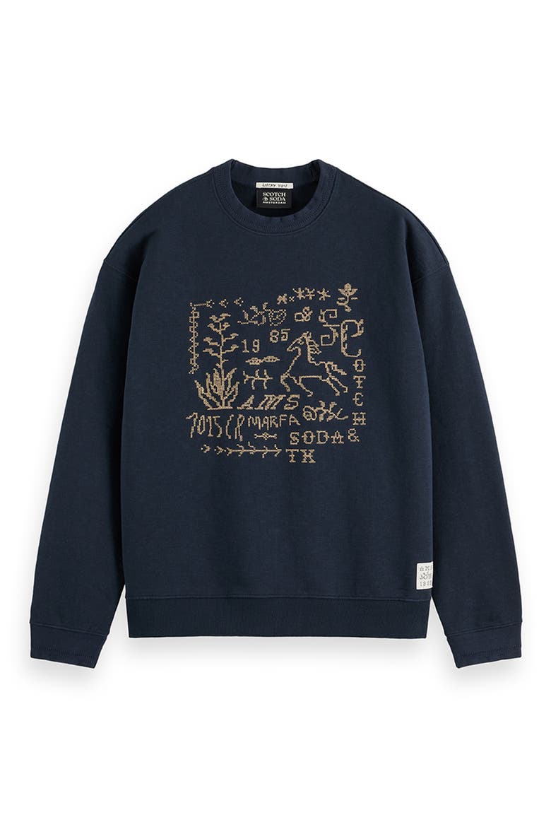 Cross-Stitched Artwork Cotton Sweatshirt, Alternate, color, CARBON