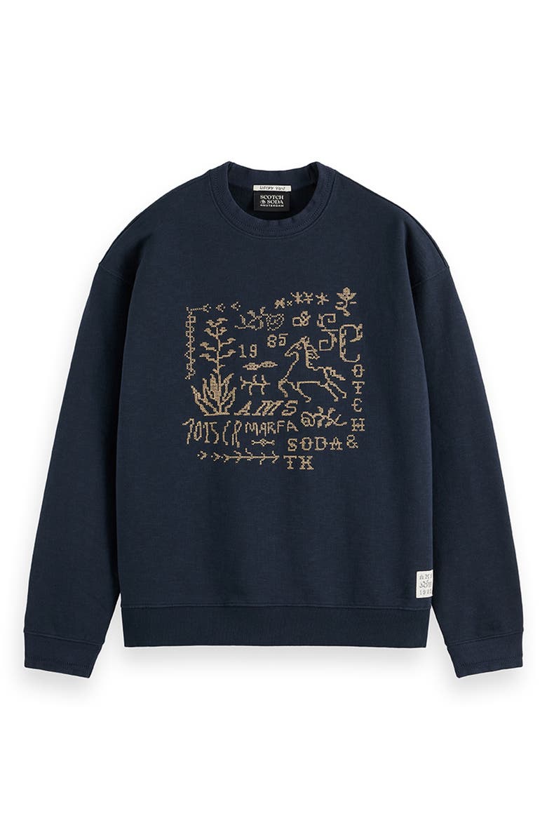 Scotch & Soda Cross-Stitched Artwork Cotton Sweatshirt, Alternate, color, Carbon