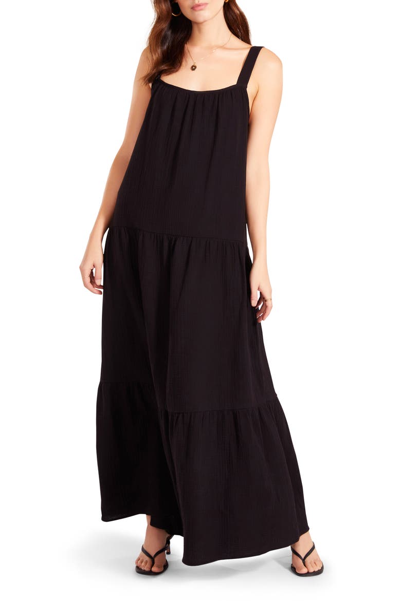 Arianna Sleeveless Tiered Cotton Maxi Dress, Main, color, BLACK