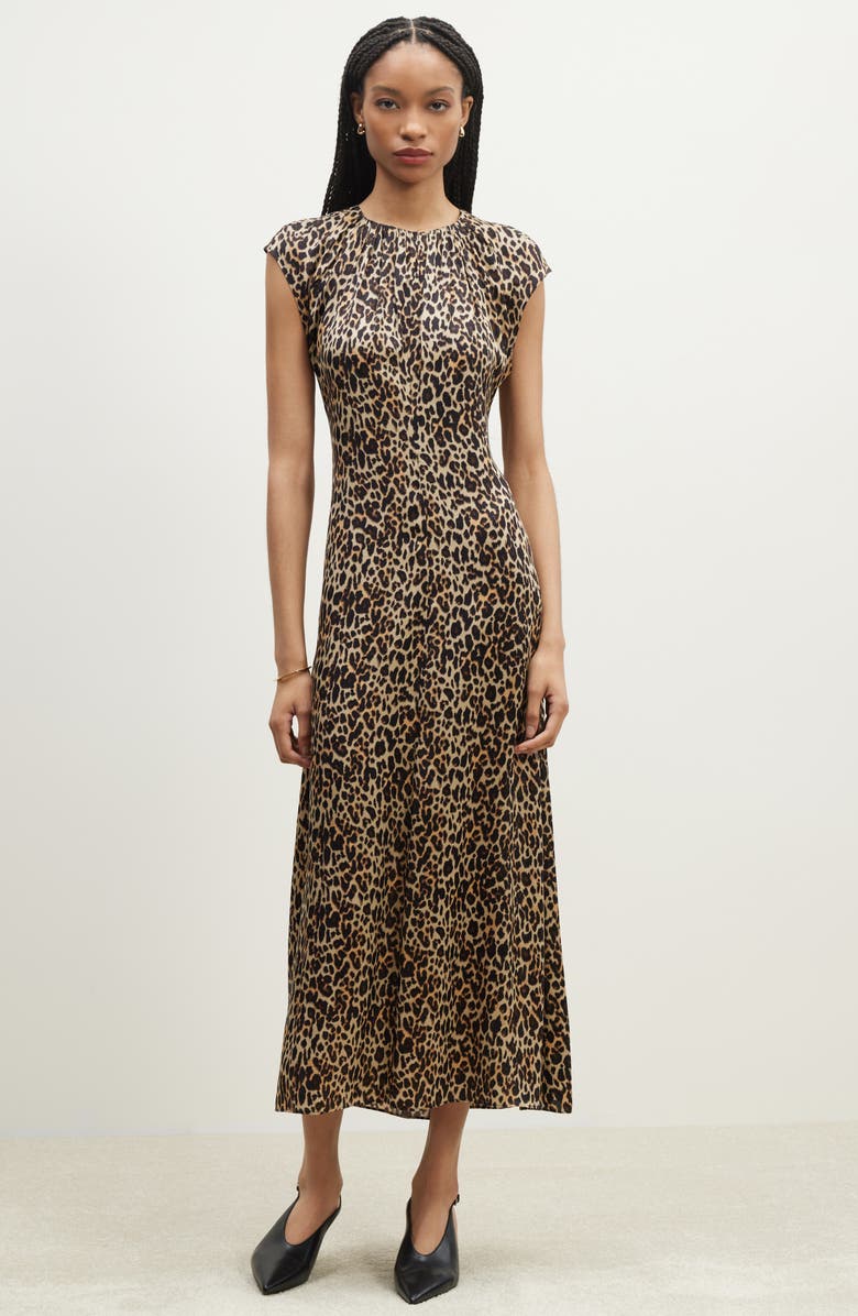 Shirred Cap Sleeve A-Line Dress