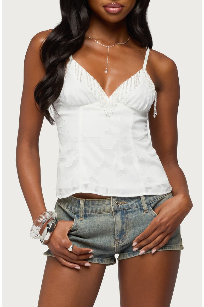 Taeyn Fringe Textured Chiffon Camisole, Main, color, WHITE