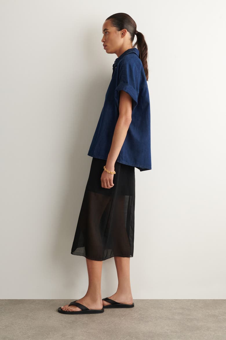 Short-sleeved Denim Shirt, Alternate, color, DARK BLUE