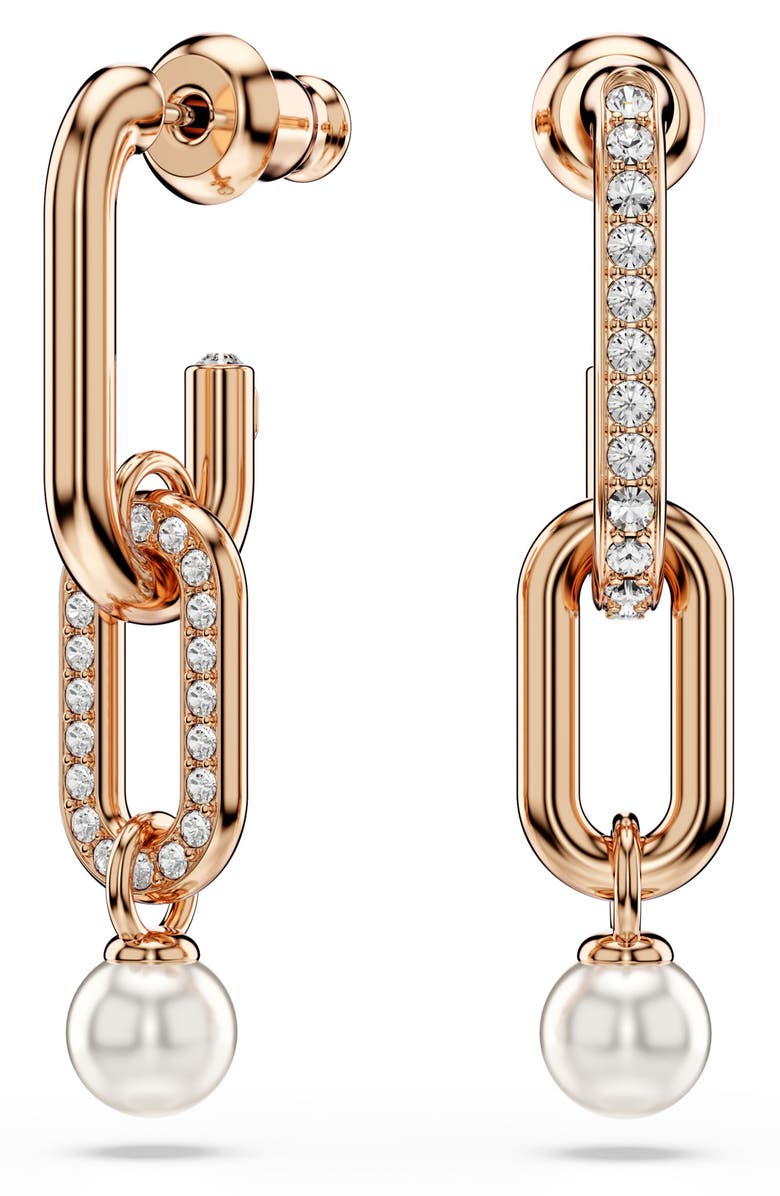 Swarovski Constella Crystal & Faux Pearl Drop Earrings, Main, color, Rose Gold/ White
