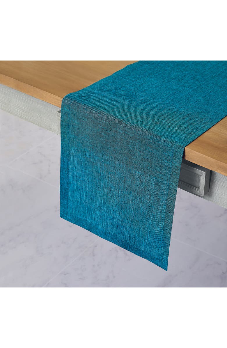 Solino Home Linen Table Runner for Dining Table, Holiday and Everyday Table Decor - Athena, Alternate, color, Chambray Teal