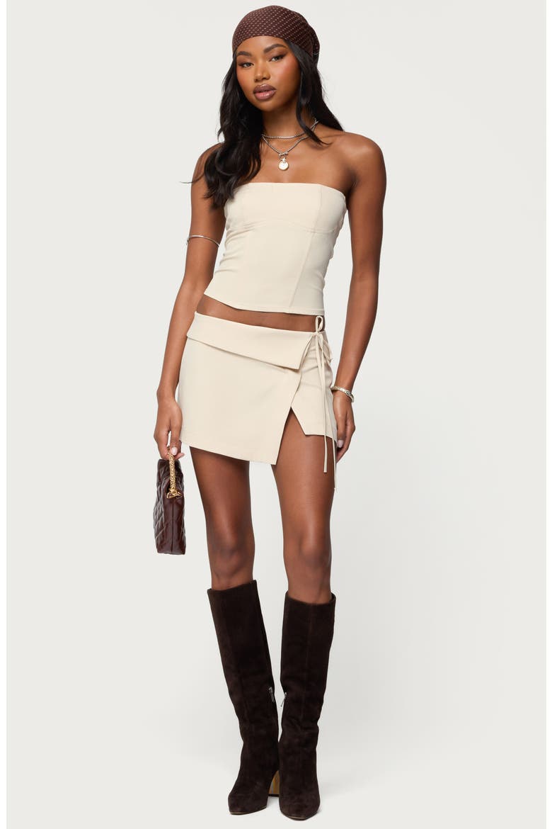 Selena Asymmetric Wrap Miniskirt, Alternate, color, BEIGE