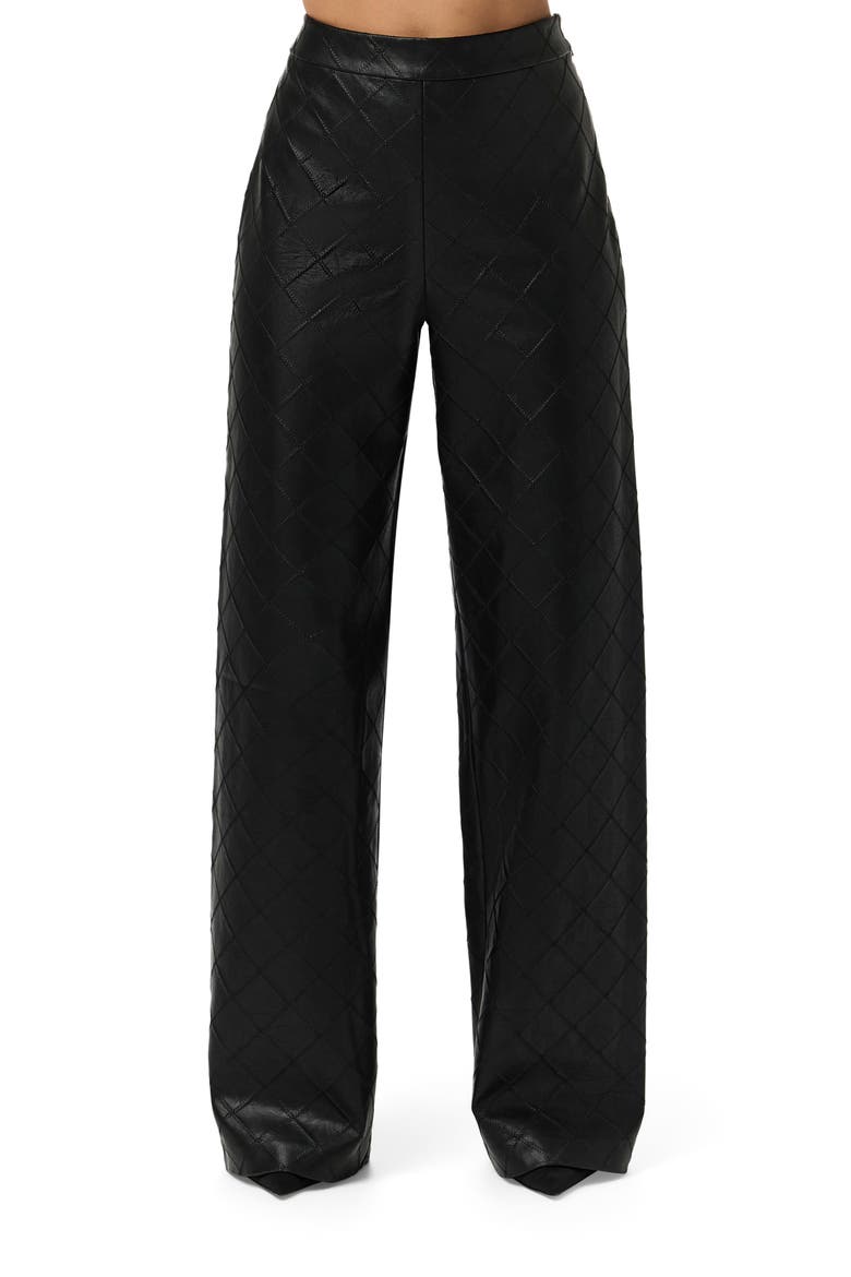 Diamond Stitched Faux Leather Pants, Main, color, BLACK