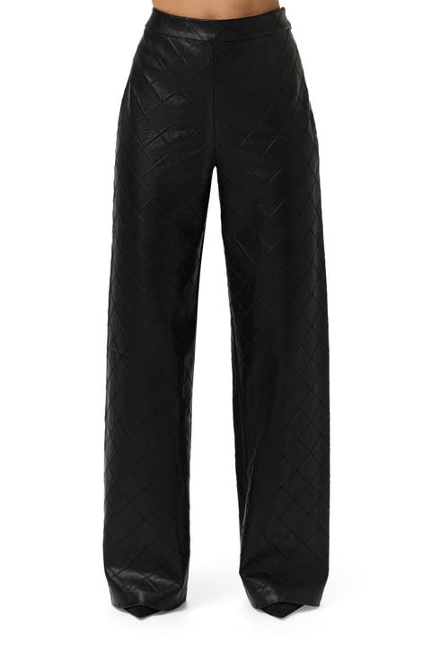Diamond Stitched Faux Leather Pants