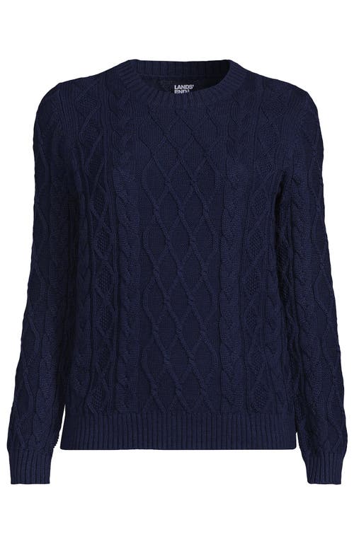 Lands' End Cotton Drifter Crew Cable Pullover Sweater In Deep Sea Navy