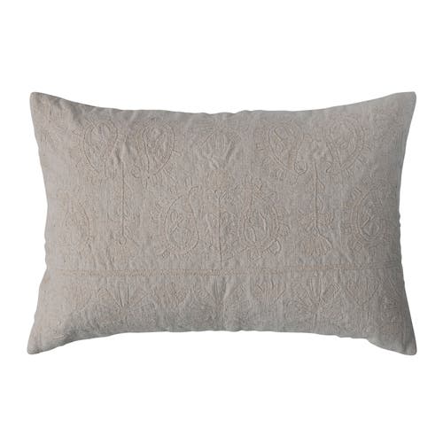 Storied Home 24 Inches Cotton Lumbar Pillow With Embroidered Paisley Pattern In Gray