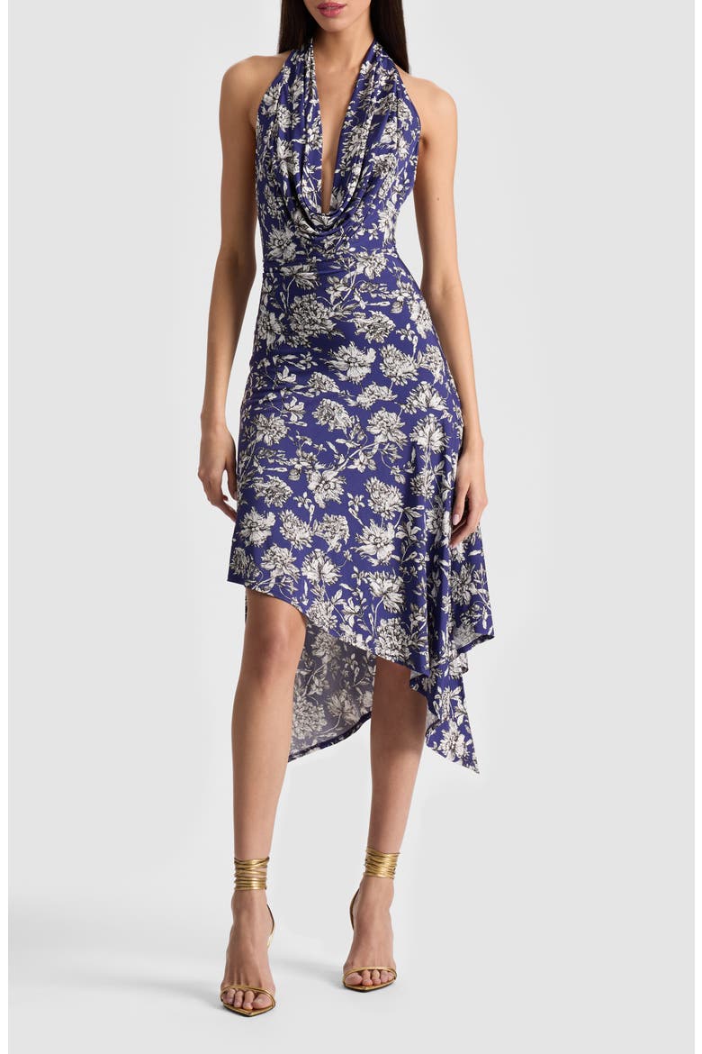 Dani Floral Asymmetric Halter Dress, Main, color, BLOOMING WILD INDIGO